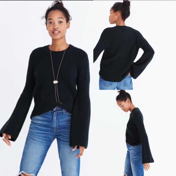 Madewell Sweaters - Madewell Bell Sleeve Pullover Sweater: Dark Green